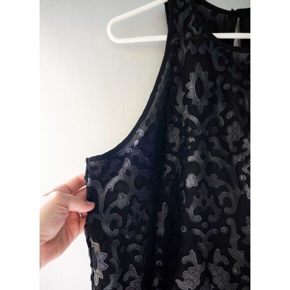 Analili "Leather" Laser Cut Out Detailed Edgy Black Tank Top Blouse L - Picture 4 of 12